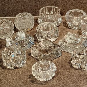 14 pc ECLECTIC MIX of Antique and Vintage CUT CRYSTAL Salt Cellars